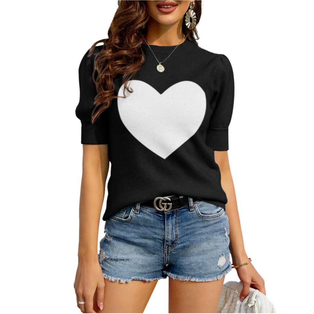 Womens Puff  Sweaters Pullover Shirt Tops Crew Neck  Knit Sweater Blouses
